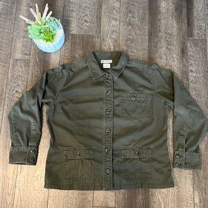 Columbia olive green army jacket button up top H